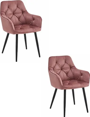 Image de Chaise JORK - velours rose / pieds noirs x 2