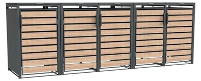 Image de Westmann Box pour poubelles en métal Lacina 5x240 L anthracite/imitation bois 80x332x116 cm