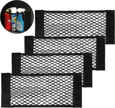 Zdjęcie produktu dla Siatka do bagażnika z elastycznymi zapięciami na rzepy – 4 sztuki – 25 × 30 × 0,25 cm