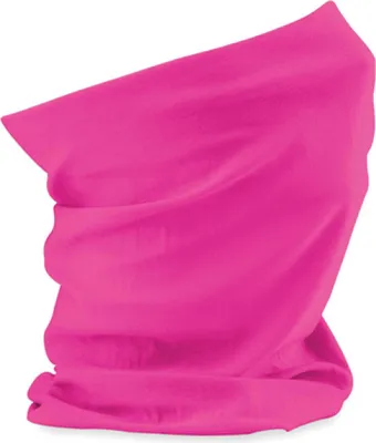 A single pink neck gaiter or buff is shown against a white background.