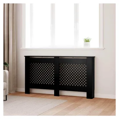 Produktbild von Heizkörperverkleidung mit Wabenmuster in Schwarz 152x19x81,5cm aus MDF