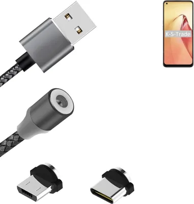 Produktbild von K-S-Trade Hochwertiges Magnet-Lade-kabel Sync-Kabel Daten-Kabel für Oppo Reno8 mit USB-Typ-C-Anschluss und Micro-USB-Anschluss 2A bis zu 480mbps