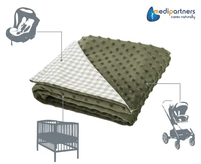 Produktbild von Medi Partners Babydecke 75x100cm 100% Baumwolle Kariert Oliv Minky Kinderwagen