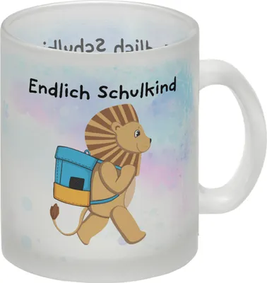 Produktbild von Endlich Schulkind Löwe Glas Tasse für die Einschulung