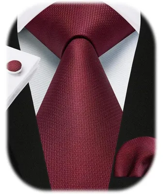 Produktbild von Herren Krawatten Set mit Einstecktuch und Manschettenknöpfen Seide Paisley Burgund