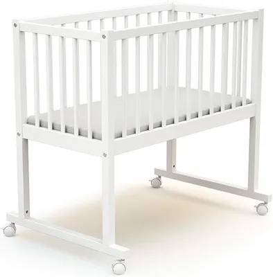 Productafbeelding van - Babybed van hout met wielen, 40x80, ESSENTIEL, wit | 86 x 58,5 x 80 cm | Babybed met matras (40x80x5cm) inbegrepen | 4 wielen met multidirectionele beweging | Gemakkelijk te verplaatsen