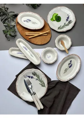 Obrázok produktu pre Hermia Concept, luxusná raňajková sada (14 dielov), 100 % porcelán | 6 tanierov (21 cm), 4 misky (11 cm), 2 podnosy na olej (22 cm), 2 taniere (21 cm) | Vhodné do umývačky riadu a mikrovlnnej rúry.