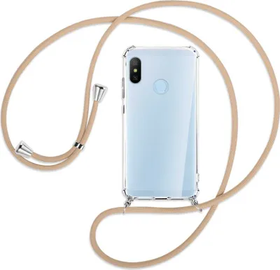Produktbild von Handykette Backcover-Schutzhülle mit Band (Metall silberfarben) für Xiaomi Mi A2 Lite - beige