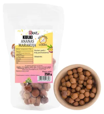 Zdjęcie produktu dla Kulki z ananasem i marakują bez dodatku cukru 250g