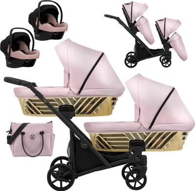 Produktbild von Kinderwagen IVENTO DUO GLAM 3 in 1 Zwillingskinderwagen Geschwisterwagen Zwillingsbuggy Doppelkinderwagen (Eco Pink Metalic, Rahmen: schwarz)
