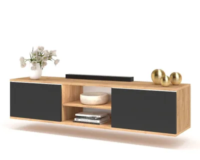 Produktbild von Fernsehschrank TV-Lowboard KING HÄNGEND Mit LED Craft Eiche/Schwarz 160cm