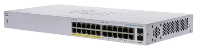 Produktbild von Cisco Business 110 Series 110-24PP - Switch - unmanaged - 12 x 10/100/1000 (PoE) + 12 x 10/100/1000 + 2 x Kombi-Gigabit-SFP - Desktop, an Rack montierbar, wandmontierbar - PoE (100 W)