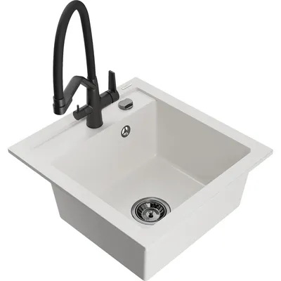 Obrázek produktu pro Mexen Vito 1,5-miskový granitový dřez s kuchyňskou baterií Duo, Bílá - 6503-20-671701-70-B