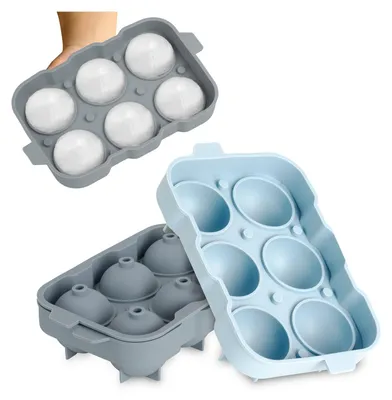Produktbild von Blumtal Eiswürfelformen Silikon 3er Set - 6er Eiswürfelform mit Deckel - BPA-freie Silikon Eiskugelform - Olivgrün + Olivgrün + Mineral Rot