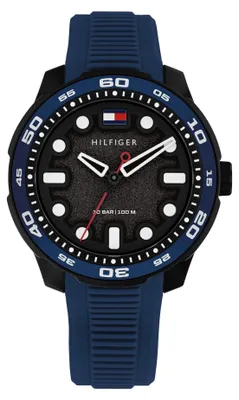 Productafbeelding van Tommy Hilfiger analoog quartz horloge voor tieners, met een blauwe siliconen band
