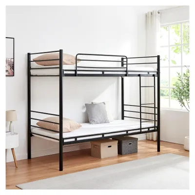 Produktbild von Etagenbett Bevapis Hochbett 90 x 200 cm mit Leiter und Rausfallschutz, 210 x 94 x 171 cm, Jugendbett aus Metall in Schwarz