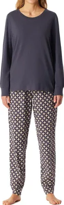 Produktbild von Schiesser Damen Schlafanzug lang graphit Serie Comfort Essentials 100 % Baumwolle