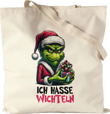 Produktbild von Ich hasse Wichteln Jutebeutel Anti Weihnachten Wichtelgeschenk Julklapp Lustig