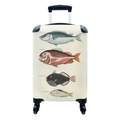 Produktbild von MuchoWow® Koffer Handgepäck Trolley Rollkoffer Kleine Reisekoffer mit 4 Rollen - Fisch - Jahrgang - Meer - Cabin Size < 55x40x23 cm & 55x40x20 cm - Fotokoffer - Kabinenkoffer - Boardgepäck - Reise-Box - Reisekoffer - Reisegepäck - Koffer mit Bild - Trolley für Kinder