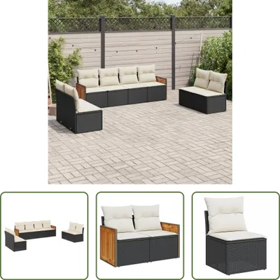 Produktbild von The Living Store 8-tlg. Garten-Sofagarnitur mit Kissen Schwarz Poly Rattan