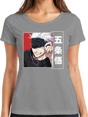 Obrázek produktu pro Jujutsu Kaisen Gojo Satoru 五条悟 Anime styl – páska přes oči, bílé vlasy – dámské tričko, šedé, 3XL