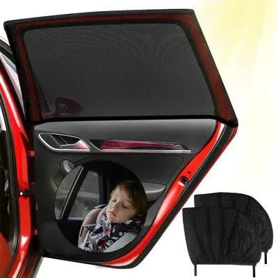 Image de Lot de 2 pare-soleil pour voiture, pare-soleil pour bébé avec protection UV e, pare-soleil pour enfants, pare-soleil universels pour enfants, tissu en soie très extensible