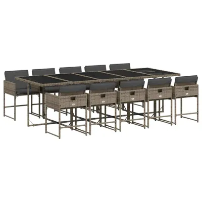 Produktbild von vidaXL 11-tlg. Garten-Essgruppe mit Kissen Grau Poly Rattan