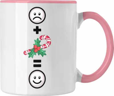Produktbild von Trendation - Weihnachten Süßigkeiten Grafik Tasse Geschenk für Weihnachtssüßigkeiten Lustige Geschenkidee :( + Xmas = :) Geburtstag (Rosa)