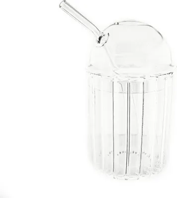 Obrázok produktu pre 4-dielny sklenený pohár so slamkou a viečkom 500 ml ideálny na studené nápoje