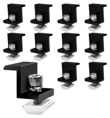 Produktbild von Modulklemmen für die Solarbefestigung von Solarmodulen 30mm Schwarz für Photovoltaik, Halterung für Solarpanels - mit 10 Stück Solarmodulen auf der PV Modul Halterung.