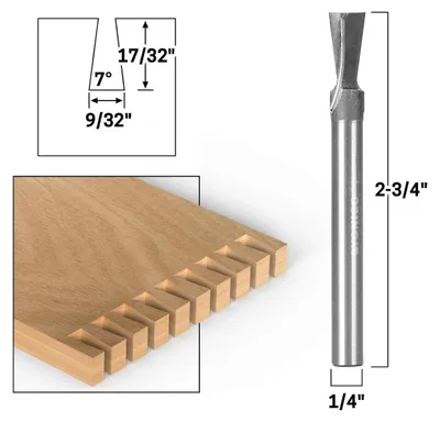 Productafbeelding van Zwaluwstaart Router Bit - Houtverbinding Bit - Meubelverbindingen Maken - C3 Micro Grain Carbide - 1/4 Inch Schacht - Zilver