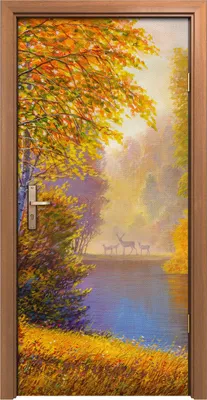 Produktbild von Türposter 90x200 cm Türaufkleber Türtapete Türfolie Klebefolie Landschaft Gemälde Birke Herbst