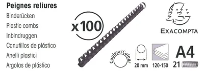 Zdjęcie produktu dla Exacompta 75601E Spirale do bindowania PVC 20 mm do DIN A4 21 ringów czarne 100 szt
