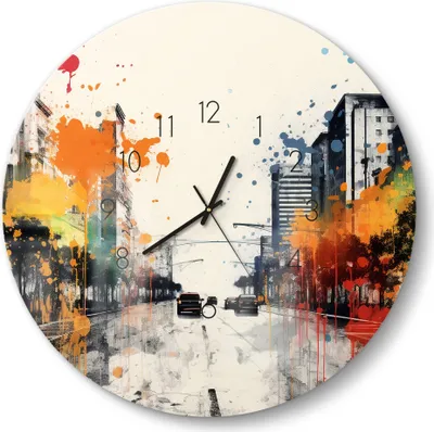 Produktbild von DEQORI Glasuhr Ø50 cm Zahlen 'Urbane Farbwellen' Wanduhr Glas Uhr Design leise Küchenuhr