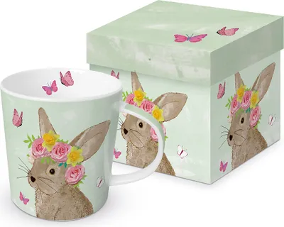 Produktbild von Kaffeebecher, Hase in Geschenkbox, grün, Henkelbecher, Tiere Schmetterling