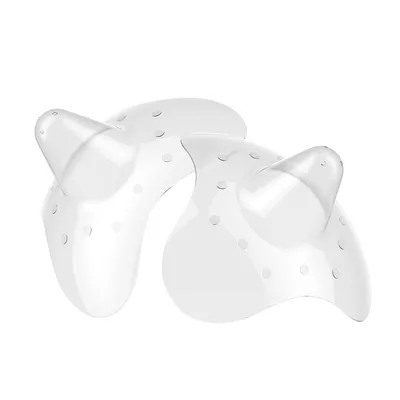 Two clear silicone nipple shields are shown against a white background.