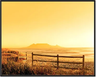 Produktbild von Wallario Wandbild Strand in Südafrika I - Himmel in orange, Größe: 40,30 x 50,30 cm, Poster mit schwarzem Aluminiumrahmen