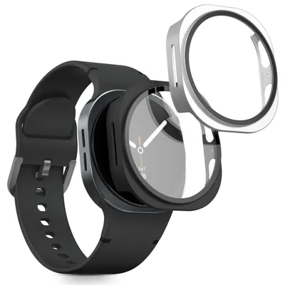 Produktbild von kwmobile 2x Glas Hülle für Samsung Galaxy Watch 8 (44mm) Schutzhülle - Fullbody Fitnesstracker Case Set aus Glas - Schwarz Silber