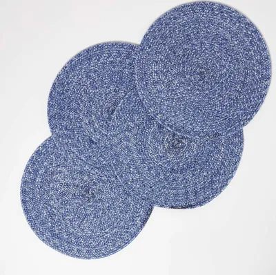 Produktbild von HOMESCAPES Tischset blau im 4er-Set, 40 cm – 4x Platzset rund geflochten