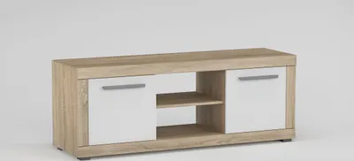 Produktbild von TV-Lowboard, 138 cm breit, 50 cm hoch, 40 cm tief, Eiche Sonoma / Weiß, mit 2 Türen und 4 Fächern