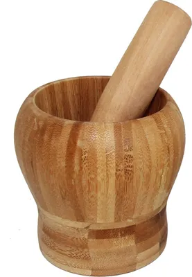Produktbild von Mörser und Stößel aus Bambus-Holz, Zerkleinerer für Gewürze Kräuter usw. 11cm
