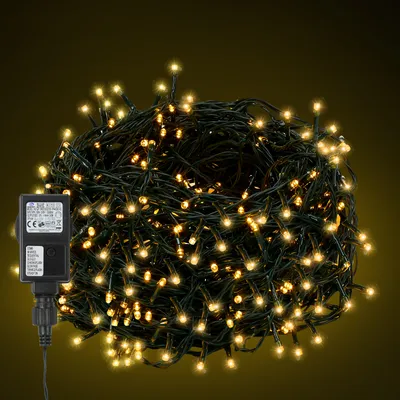 Image de Guirlande lumineuse Vigevee, 300 LED, 30 mètres, lumière blanc chaud, 31 V, 8 modes, indice de protection IP44, câble noir, avec un câble d'alimentation de 5 mètres, idéale pour Noël