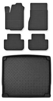 Zdjęcie produktu dla Dywaniki gumowe + mata bagażnika do Peugeot 407 2004-2011 (kombi) – czarne, dobierane – Wielganizator Semi-Universal