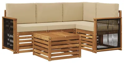 Image de Ensemble de canapés d'extérieur vidaXL, 5 pièces, couleur naturelle et beige, 59 x 59 x 37 cm
