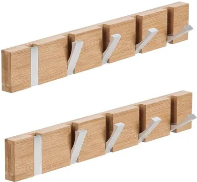 Immagine prodotto di Set di ganci da parete in bambù con 5 ganci ribaltabili per giacche e accessori