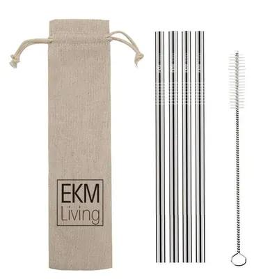 Image de Edelstahl Strohhalme 4er Set Silber gerade, Trinkhalme, bruchfest, wiederverwendbar, spülmaschinengeeignet, plastikfrei, von EKM Living GmbH