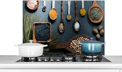 Produktbild von KitchenYeah®  Spritzschutz Küche - Küchenrückwand - Wandschutz für Herd und Spüle - Kräuter - Löffel - Gewürze - Küche 90x60 - Alu-Dibond (Alternative zum Spritzschutz aus Glas) - Hitzebeständig - Her