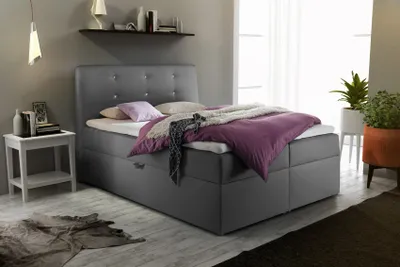 Produktbild von Boxspringbett Schlafzimmerbett MONZA Kunstleder Grau 140x200 cm