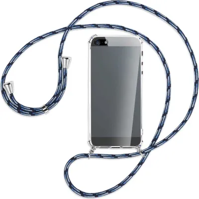 Produktbild von Handykette Backcover-Schutzhülle mit Band (Metall silberfarben) für Apple iPhone 5, 5S, SE - Blautöne
