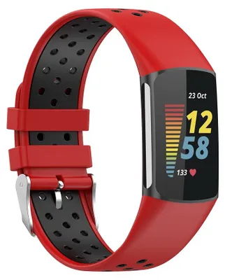 Produktbild von By Qubix passend für Fitbit Charge 5 & 6 Sportarmband mit Schnalle - Rot / Schwarz - zweifarbig - Größe: L